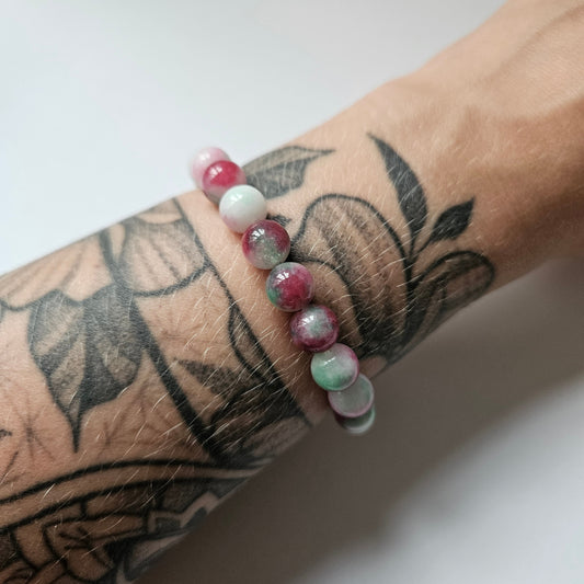 Armband Natural Flow – Achat & Jade in Pink, Grün & Weiß