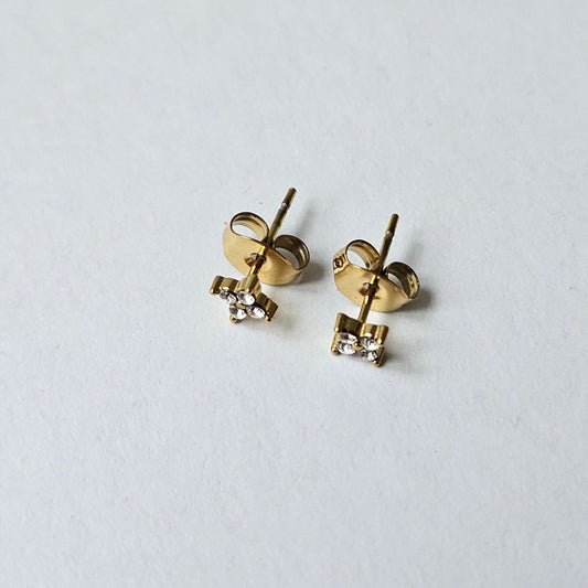 Flower Caltrop Diamond Stainless Steel Stud Earrings