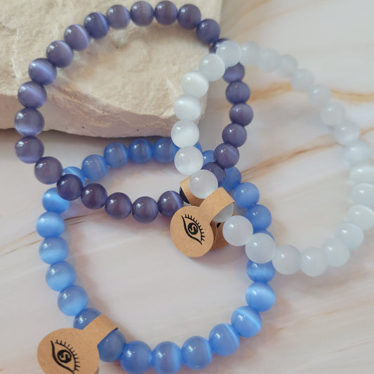 Armband mit natürlichem Cat's Eye Stein – blau