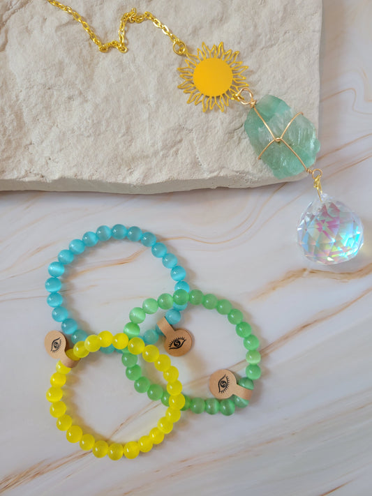 Armband mit natürlichem Cat's Eye Stein – gelb