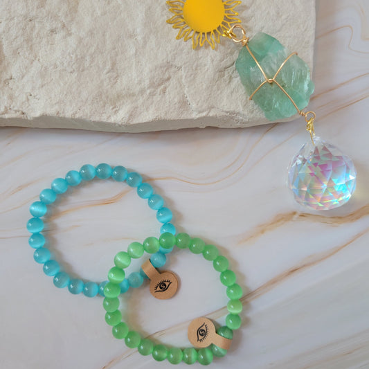 Armband mit natürlichem Cat's Eye Stein – grün