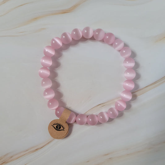 Armband mit natürlichem Cat's Eye Stein – rosa