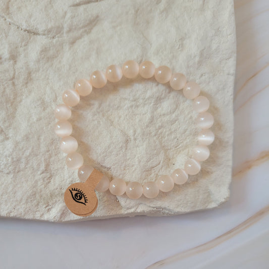 Armband mit natürlichem Cat's Eye Stein – weiß / rosé schimmer