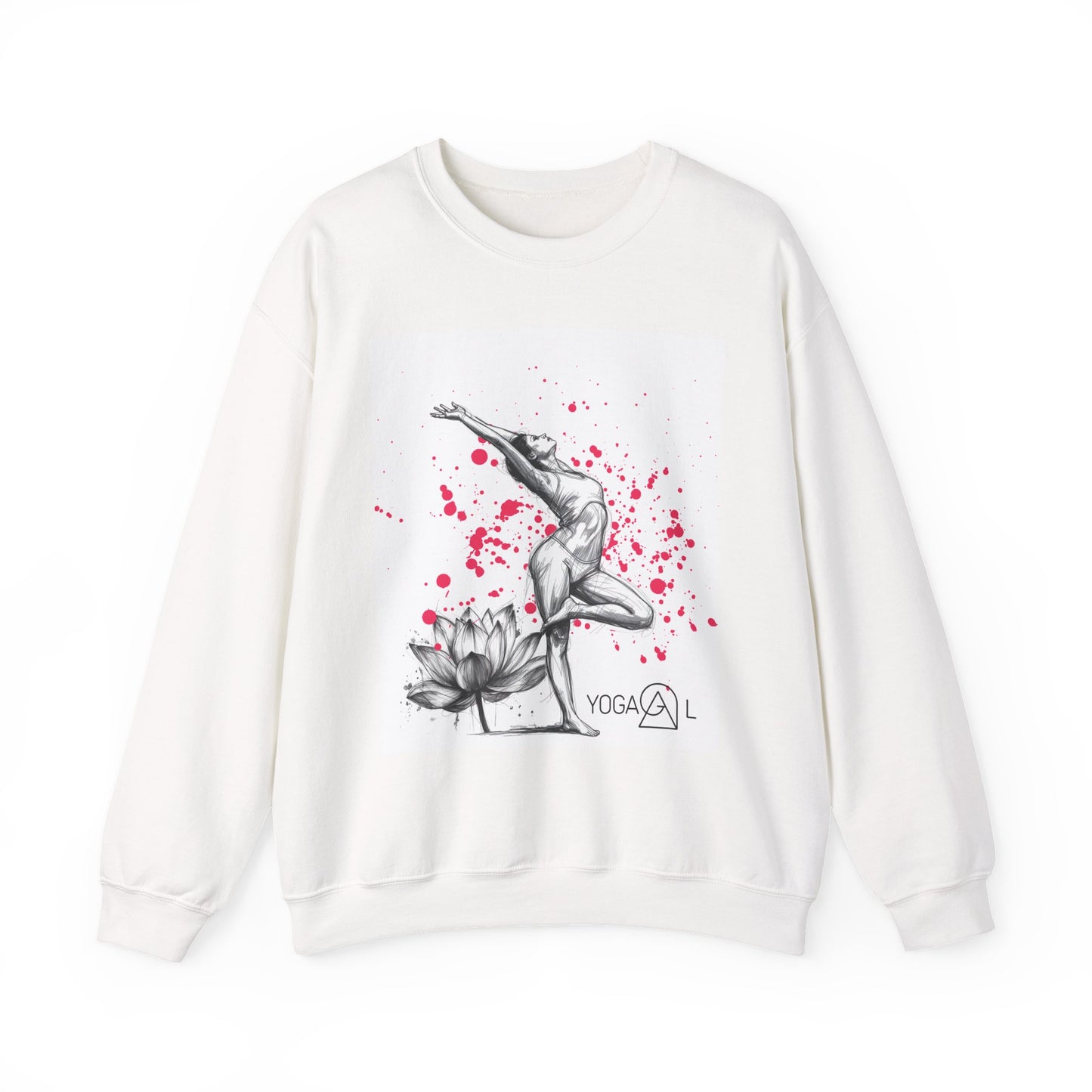 Yoga Lotus Crewneck Sweatshirt — Graceful Handstand Illustration with Pink Splash