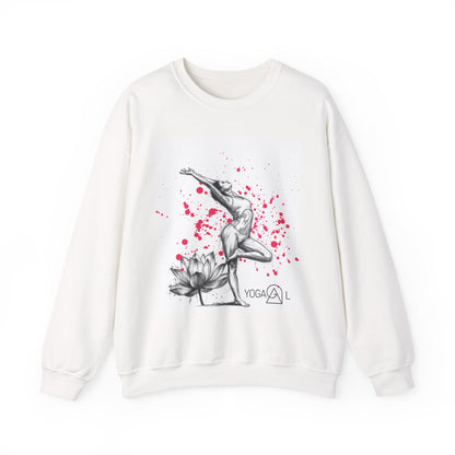 Yoga Lotus Crewneck Sweatshirt — Graceful Handstand Illustration with Pink Splash
