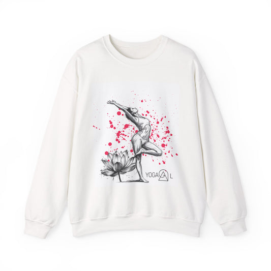 Yoga Lotus Crewneck Sweatshirt — Graceful Handstand Illustration with Pink Splash
