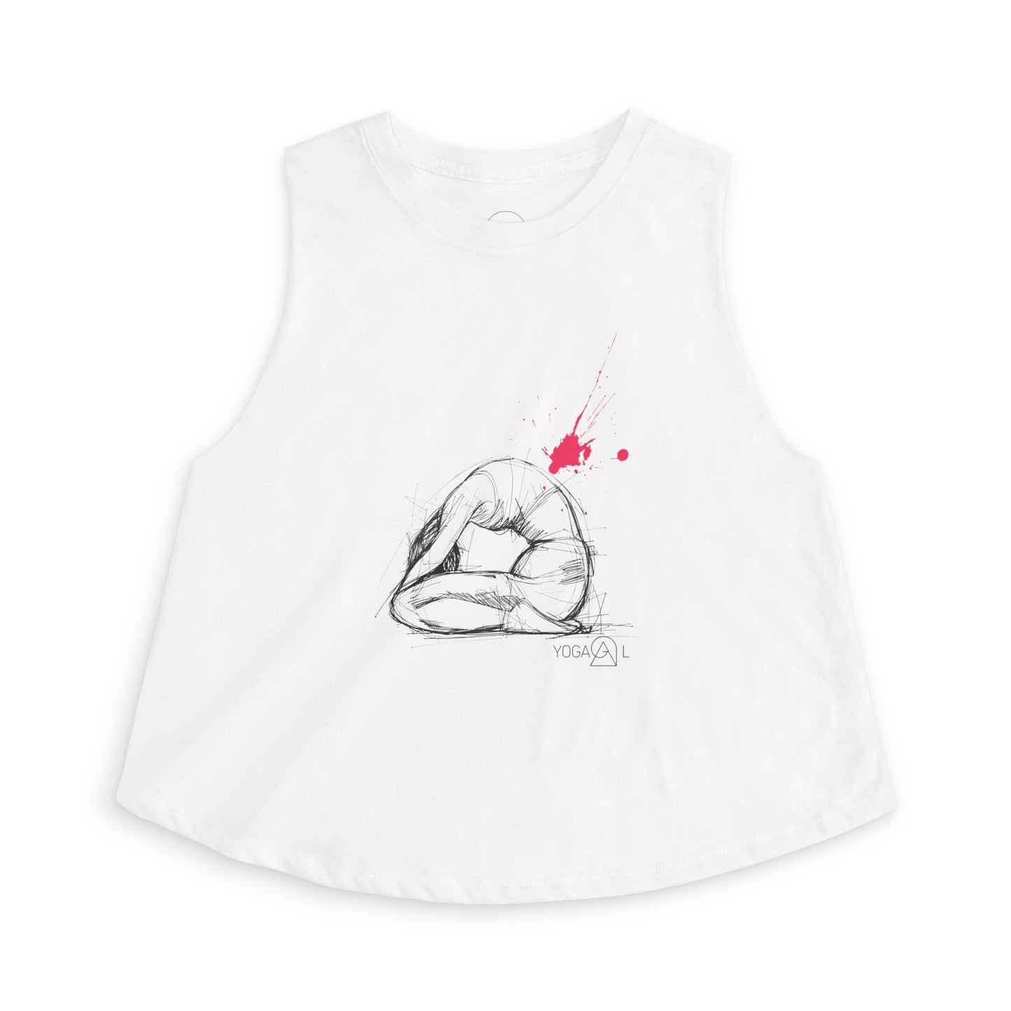 Yoga Pose Crop Top — Minimal Line Art with Red Ink Splash
