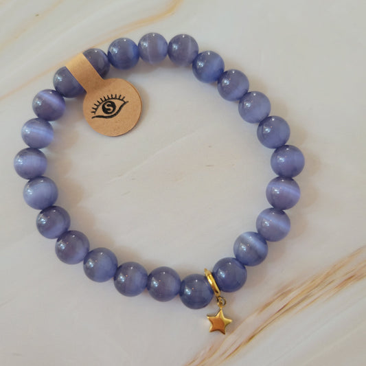 Armband mit natürlichem Cat's Eye Stein – lila mit Edelstahl Stern Charm