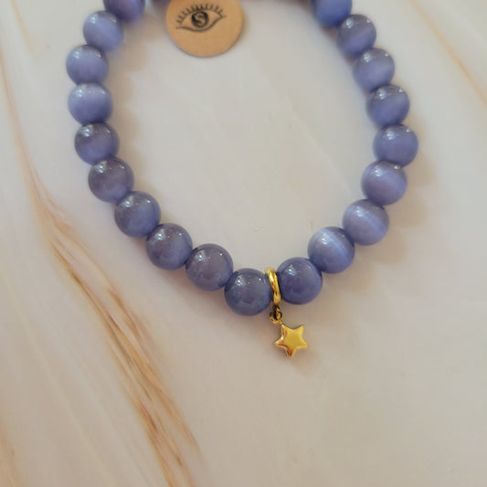 Armband mit natürlichem Cat's Eye Stein – lila mit Edelstahl Stern Charm