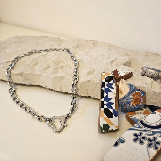 Liebesschloss Halskette mit Herz Karabiner Choker in silber