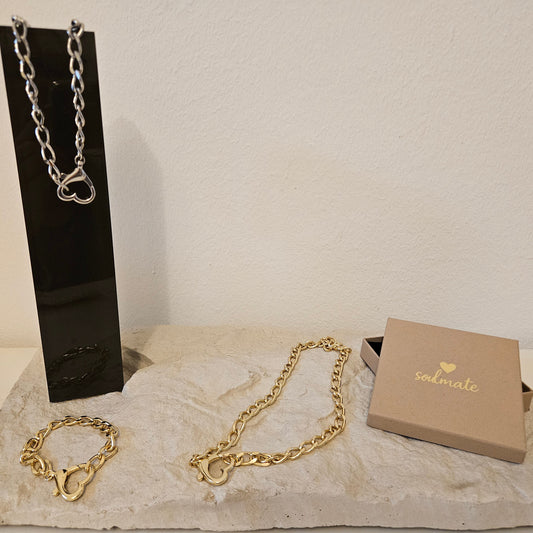 Liebesschloss Halskette mit Herz Karabiner Choker in silber