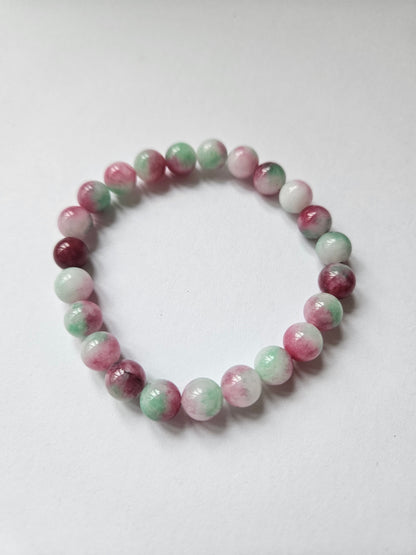 Armband Natural Flow – Achat & Jade in Pink, Grün & Weiß