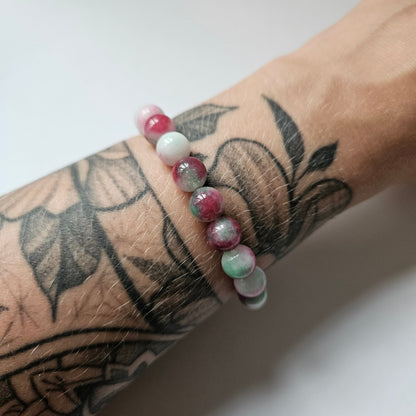 Armband Natural Flow – Achat & Jade in Pink, Grün & Weiß