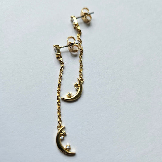 Moon Star Swing Gold-Plated Earrings
