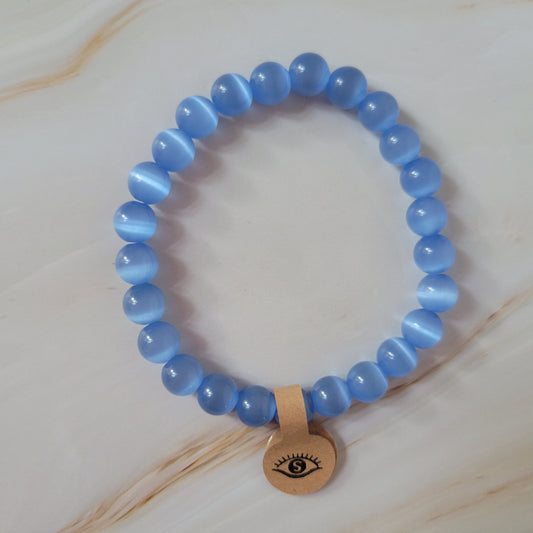 Armband mit natürlichem Cat's Eye Stein – blau