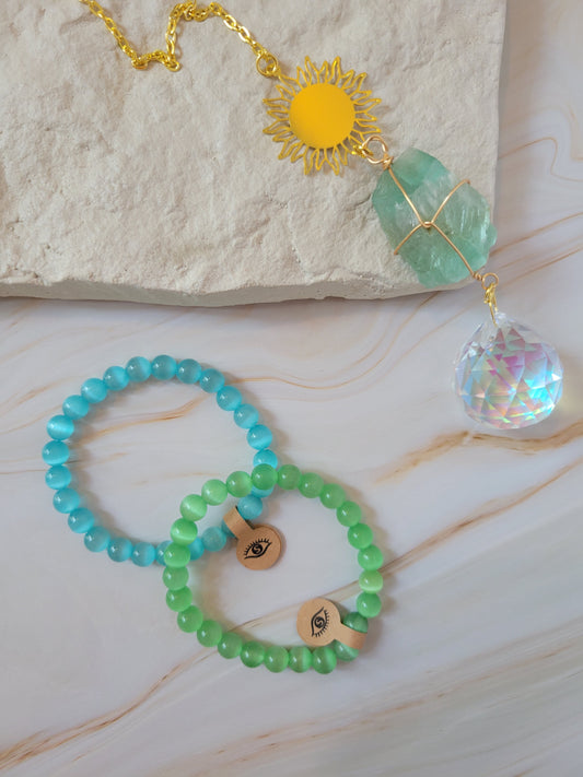 Armband mit natürlichem Cat's Eye Stein – türkis