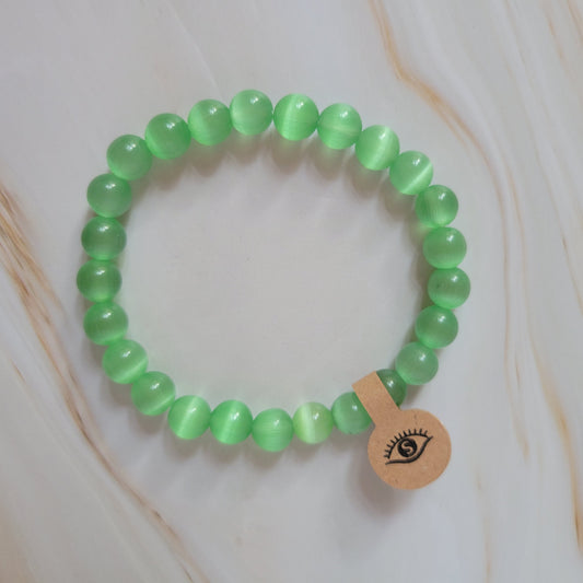 Armband mit natürlichem Cat's Eye Stein – grün