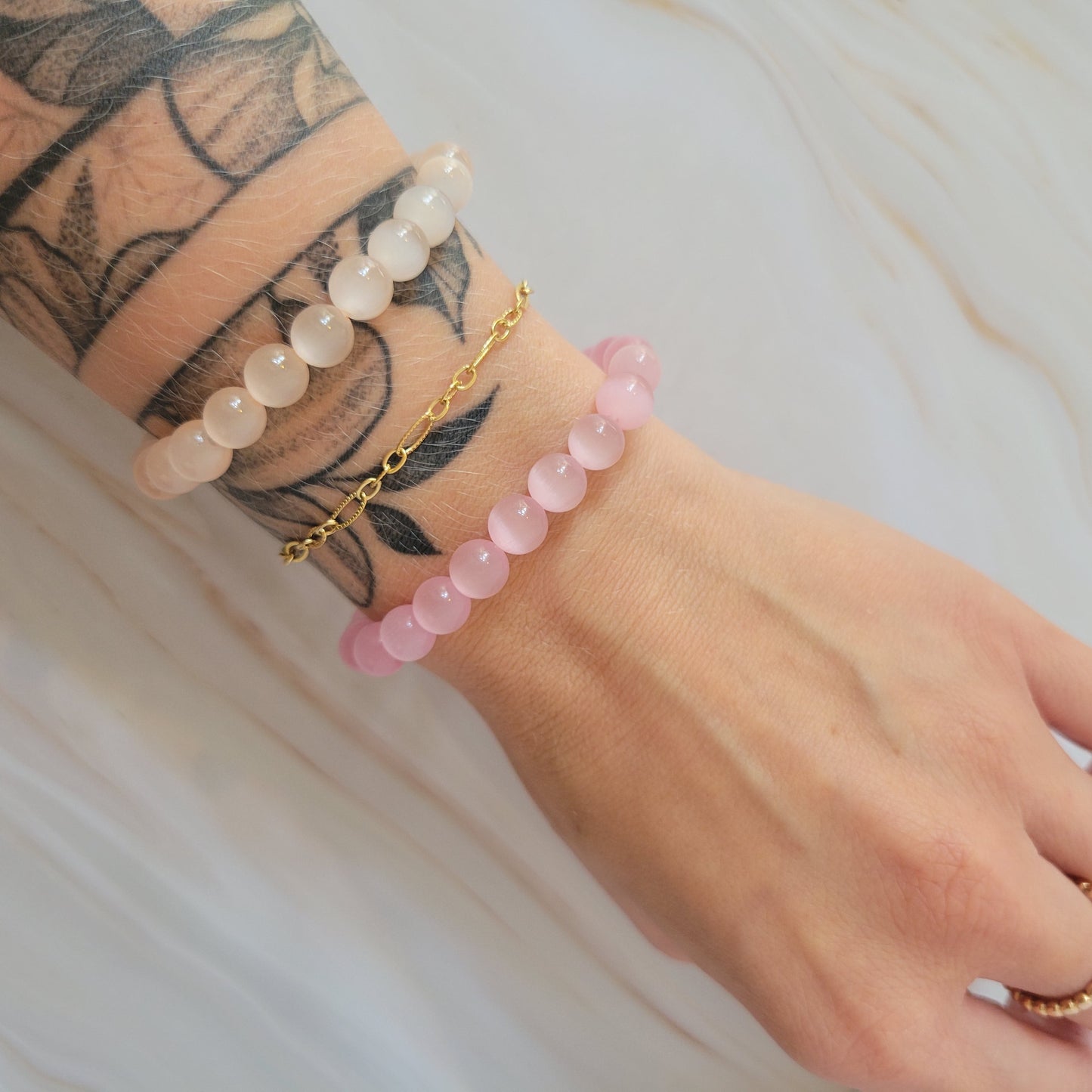 Armband mit natürlichem Cat's Eye Stein – rosa