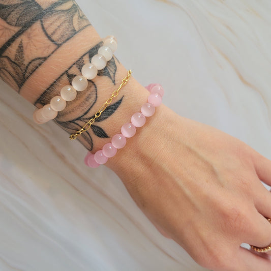 Armband mit natürlichem Cat's Eye Stein – rosa