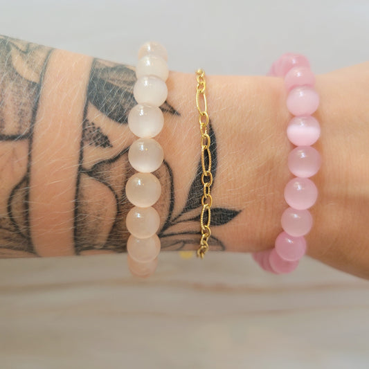 Armband mit natürlichem Cat's Eye Stein – weiß / rosé schimmer