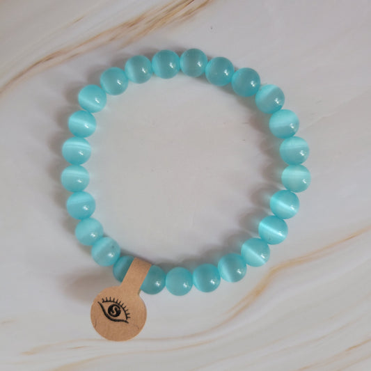 Armband mit natürlichem Cat's Eye Stein – türkis