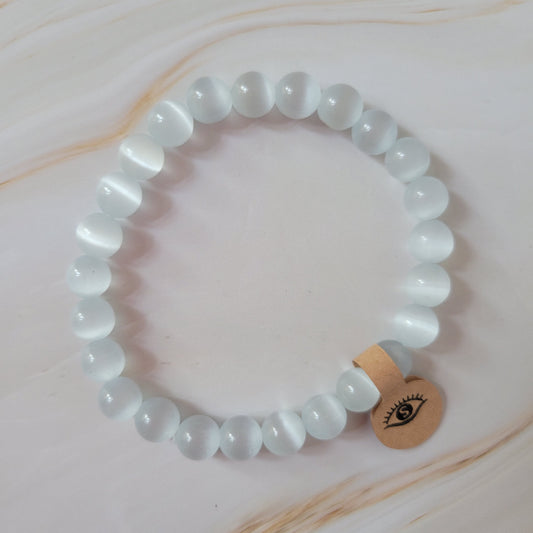 Armband mit natürlichem Cat's Eye Stein – weiß mit grau Schimmer
